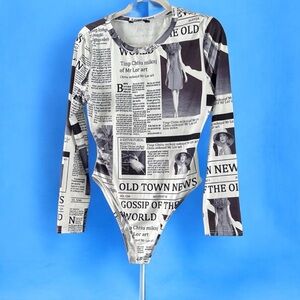 ChicMe newspaper Print Long Sleeve Bodysuit